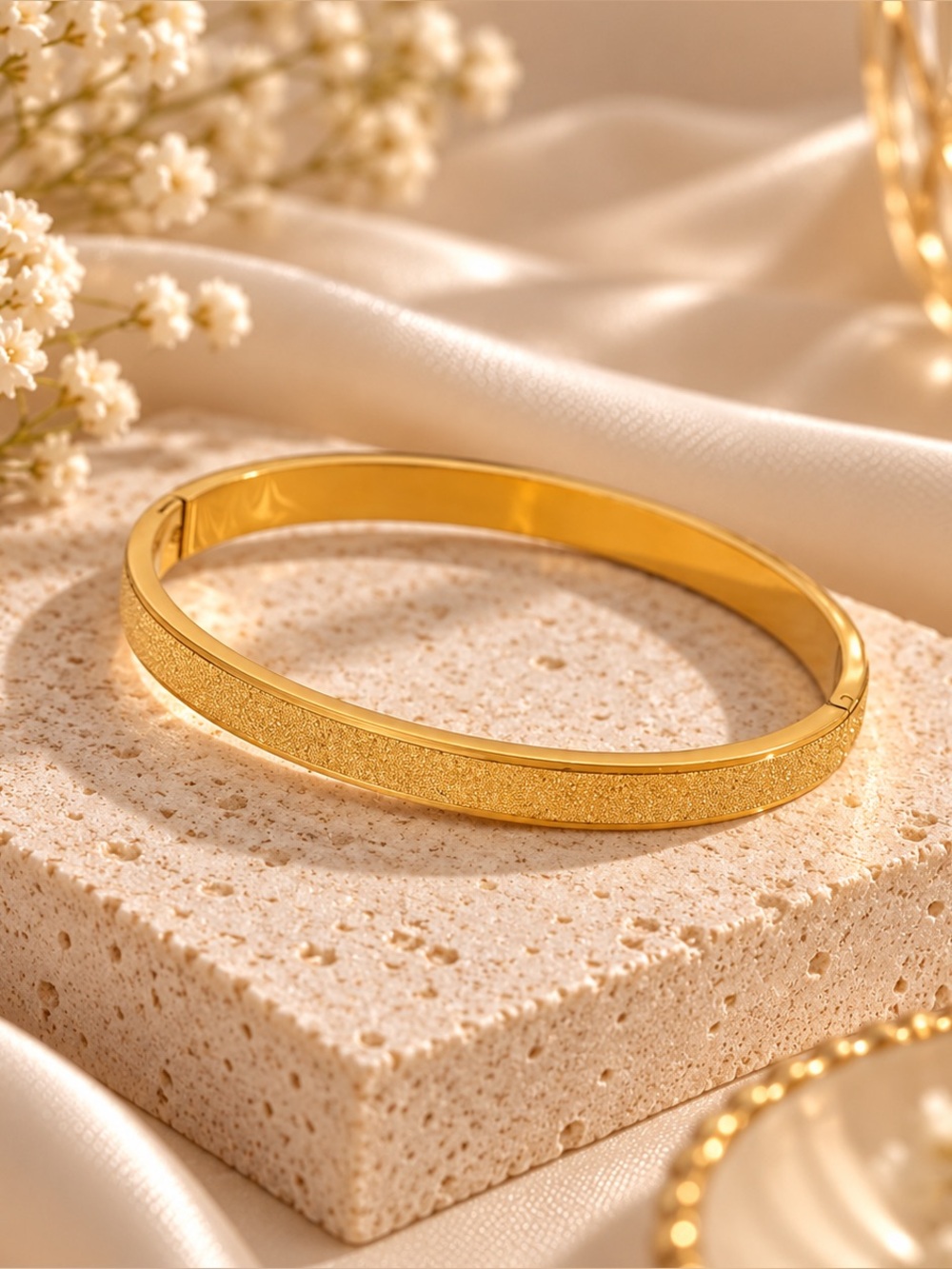 Gold Textured Bangle Bracelet Stainless Steel